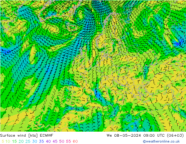 风 10 米 ECMWF 星期三 08.05.2024 09 UTC
