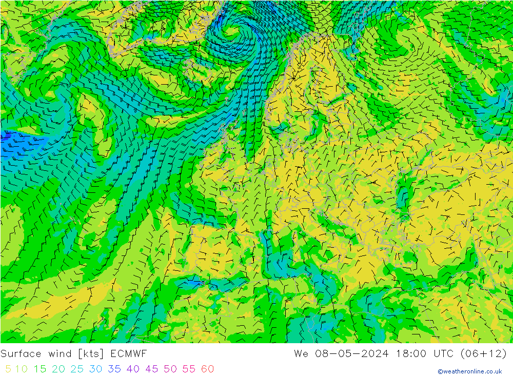 Bodenwind ECMWF Mi 08.05.2024 18 UTC