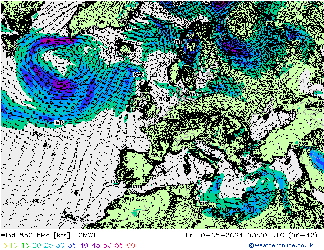 Wind 850 hPa ECMWF Fr 10.05.2024 00 UTC