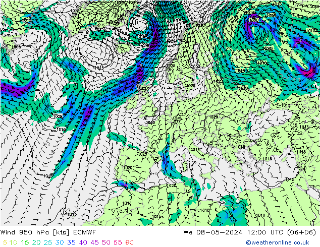 Wind 950 hPa ECMWF wo 08.05.2024 12 UTC