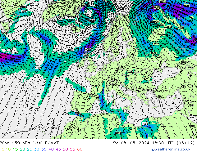 Wind 950 hPa ECMWF We 08.05.2024 18 UTC