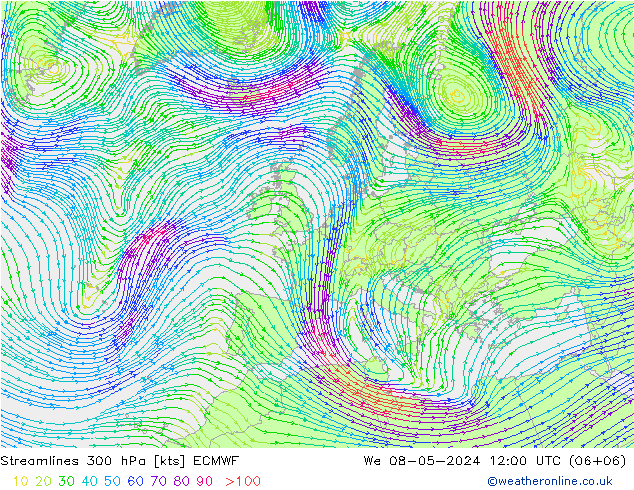 风 300 hPa ECMWF 星期三 08.05.2024 12 UTC