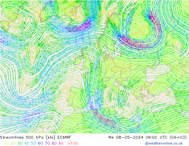 ветер 500 гПа ECMWF ср 08.05.2024 09 UTC
