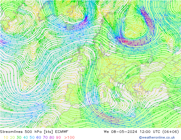 风 500 hPa ECMWF 星期三 08.05.2024 12 UTC