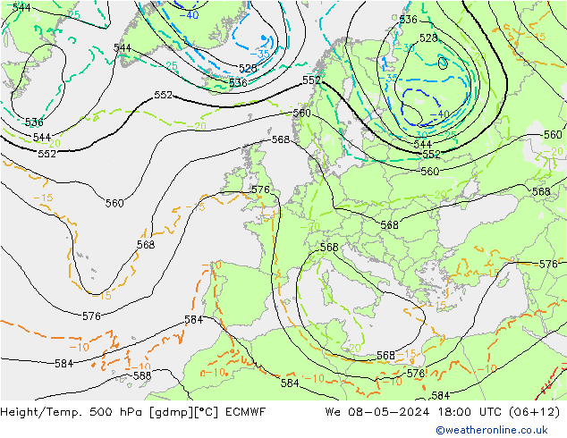 Z500/Yağmur (+YB)/Z850 ECMWF Çar 08.05.2024 18 UTC