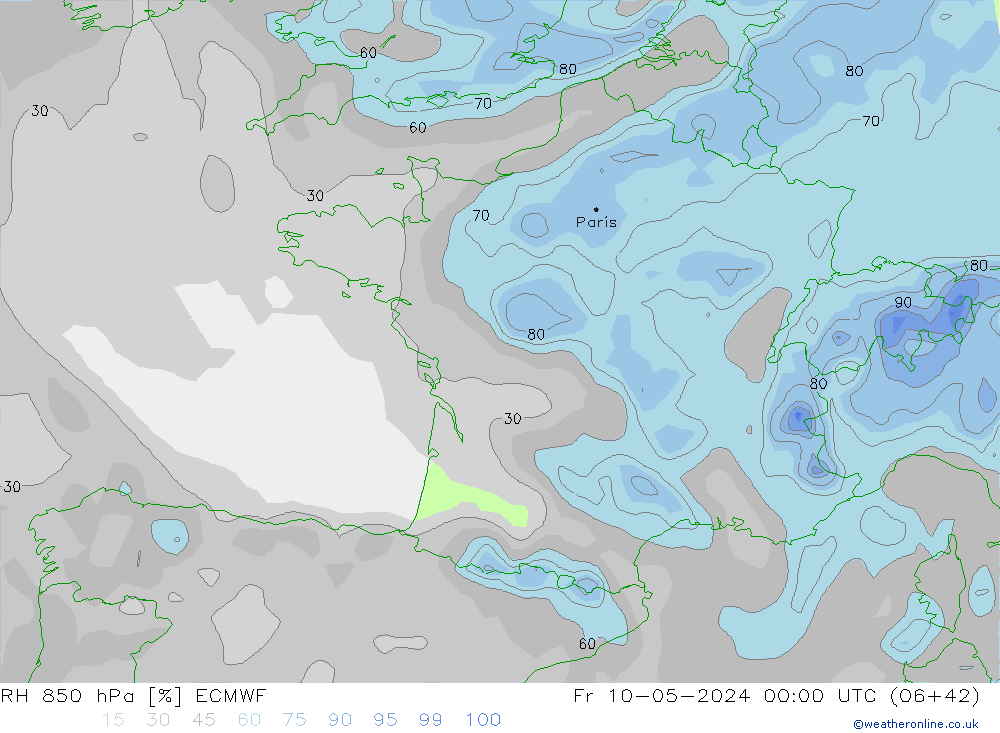 RH 850 hPa ECMWF Fr 10.05.2024 00 UTC