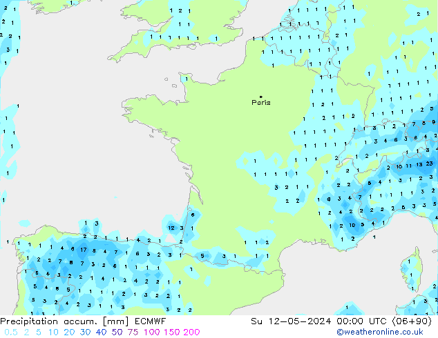 Precipitation accum. ECMWF nie. 12.05.2024 00 UTC