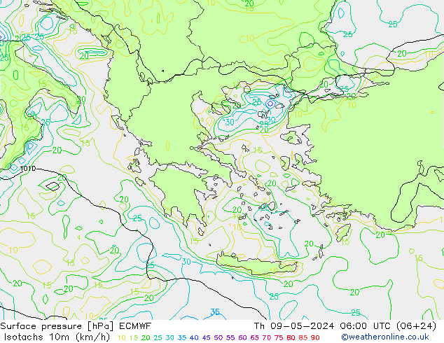 Eşrüzgar Hızları (km/sa) ECMWF Per 09.05.2024 06 UTC