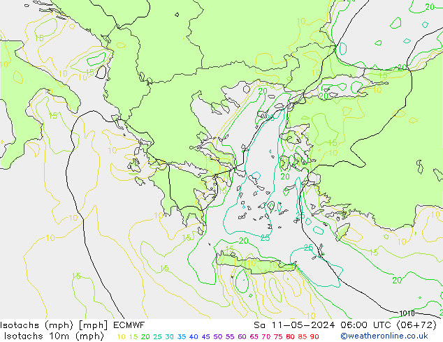 Isotachs (mph) ECMWF Sa 11.05.2024 06 UTC