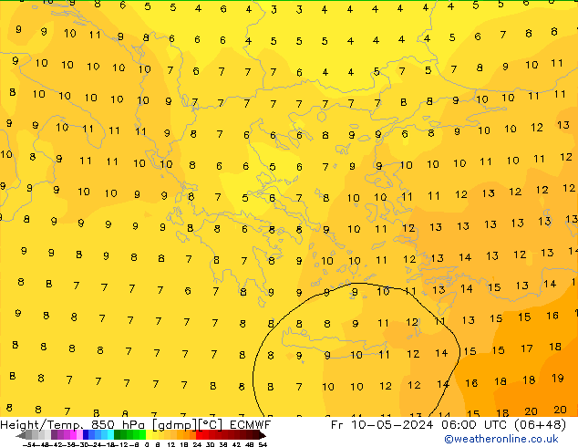 Z500/Rain (+SLP)/Z850 ECMWF Pá 10.05.2024 06 UTC