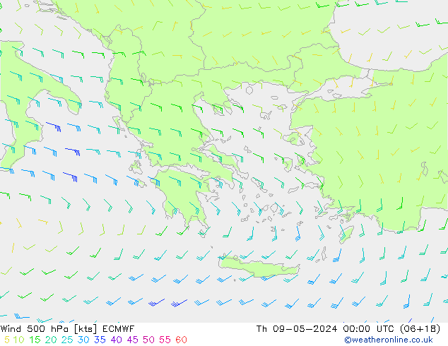 Wind 500 hPa ECMWF Čt 09.05.2024 00 UTC