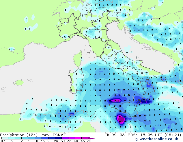 Precipitazione (12h) ECMWF gio 09.05.2024 06 UTC