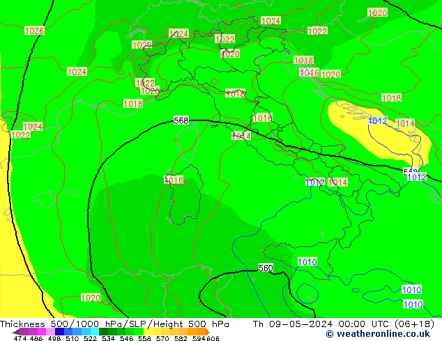 Thck 500-1000hPa ECMWF Čt 09.05.2024 00 UTC