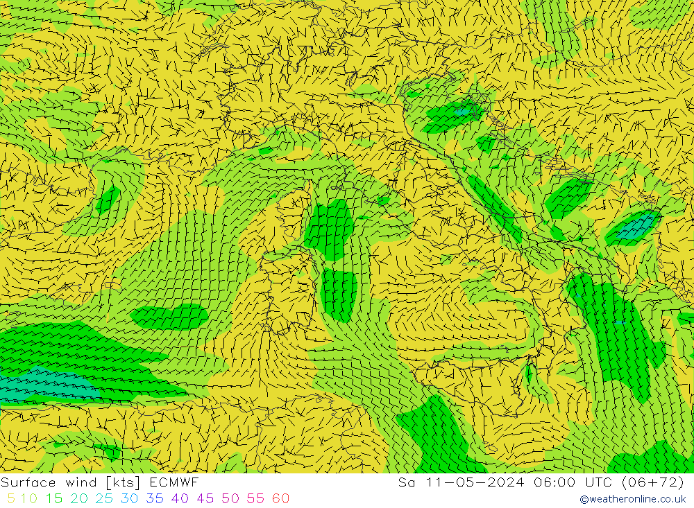 Surface wind ECMWF Sa 11.05.2024 06 UTC