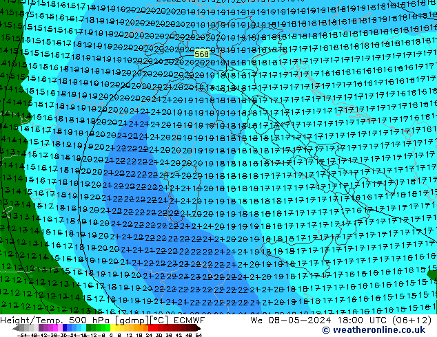 Z500/Rain (+SLP)/Z850 ECMWF We 08.05.2024 18 UTC