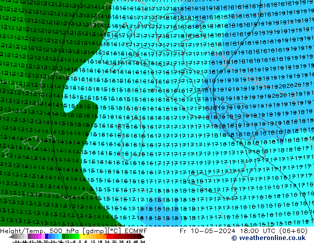 Z500/Rain (+SLP)/Z850 ECMWF vie 10.05.2024 18 UTC