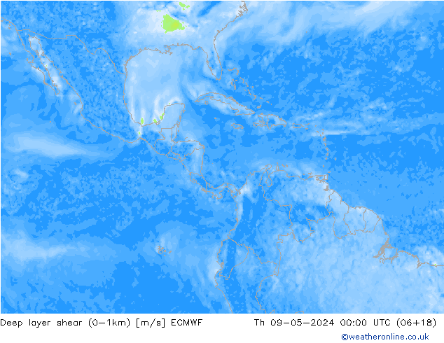 Deep layer shear (0-1km) ECMWF do 09.05.2024 00 UTC