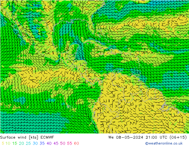 Wind 10 m ECMWF wo 08.05.2024 21 UTC