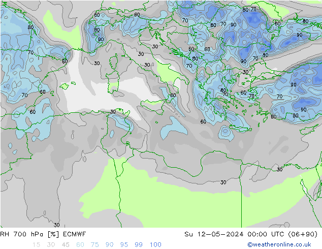 RH 700 hPa ECMWF So 12.05.2024 00 UTC