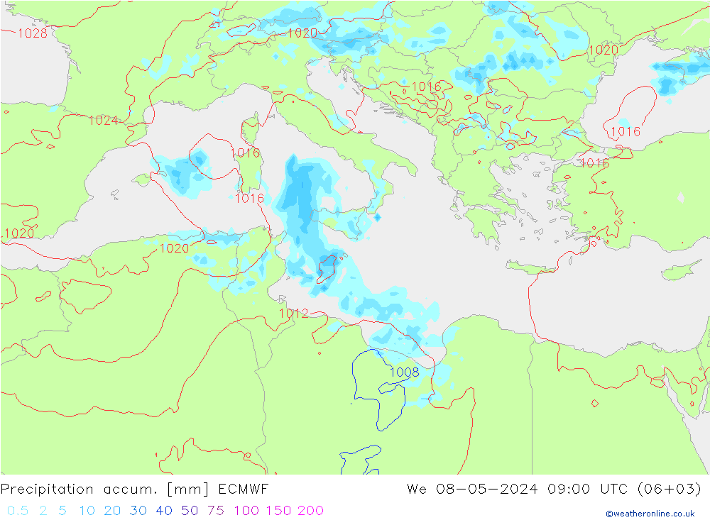 Precipitation accum. ECMWF  08.05.2024 09 UTC