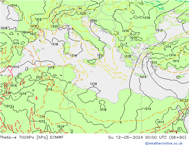 Theta-e 700hPa ECMWF nie. 12.05.2024 00 UTC