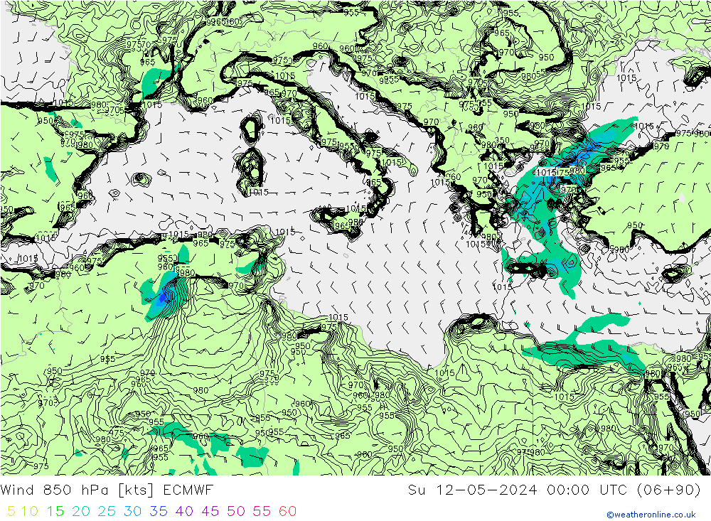 Rüzgar 850 hPa ECMWF Paz 12.05.2024 00 UTC