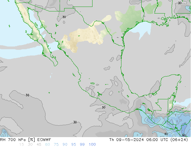 Humedad rel. 700hPa ECMWF jue 09.05.2024 06 UTC