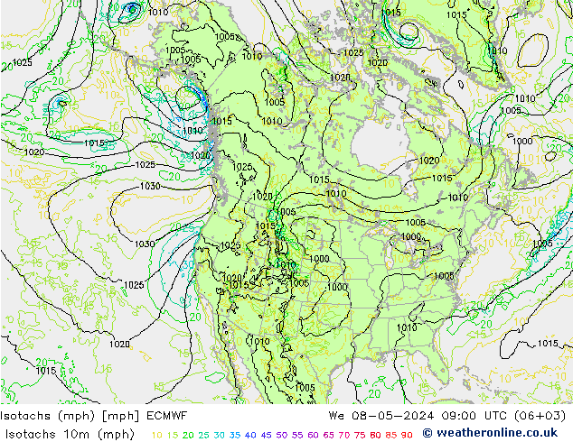 Isotachs (mph) ECMWF  08.05.2024 09 UTC