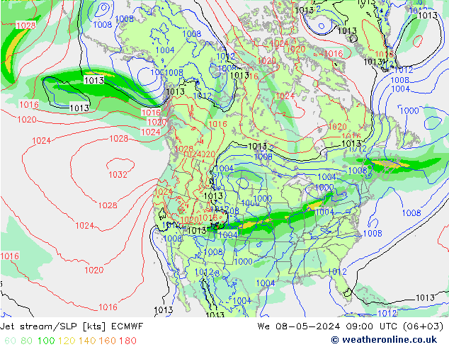 Polarjet/Bodendruck ECMWF Mi 08.05.2024 09 UTC