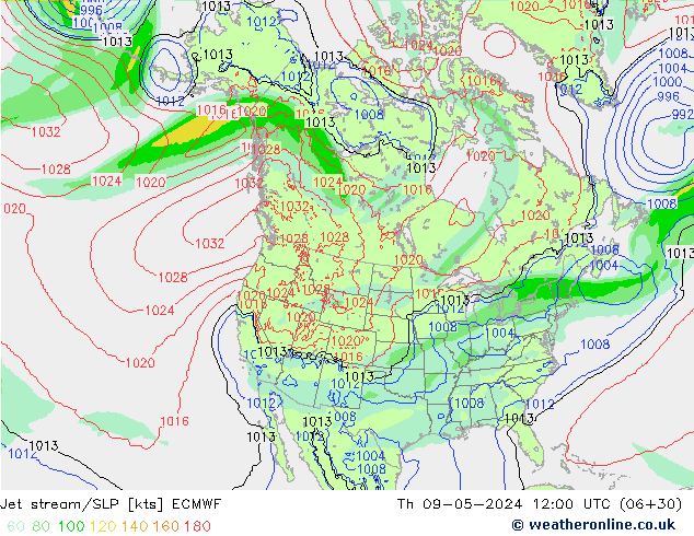 Jet stream/SLP ECMWF Th 09.05.2024 12 UTC