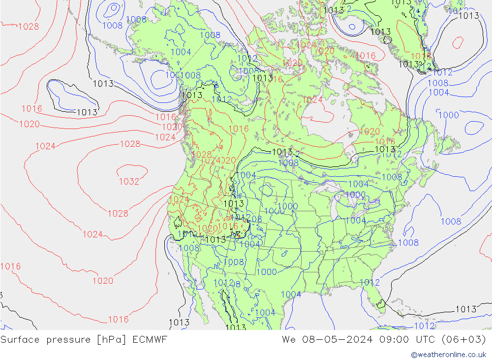 Presión superficial ECMWF mié 08.05.2024 09 UTC