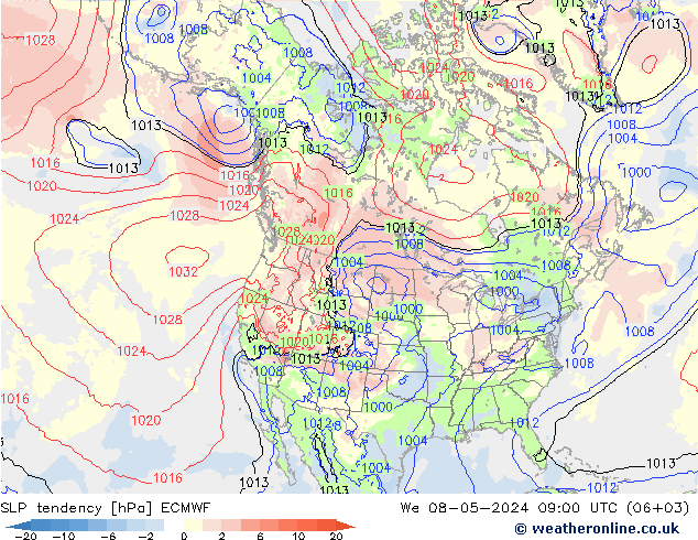 Tendencia de presión ECMWF mié 08.05.2024 09 UTC
