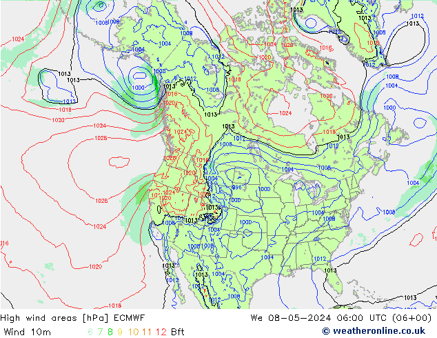 High wind areas ECMWF St 08.05.2024 06 UTC