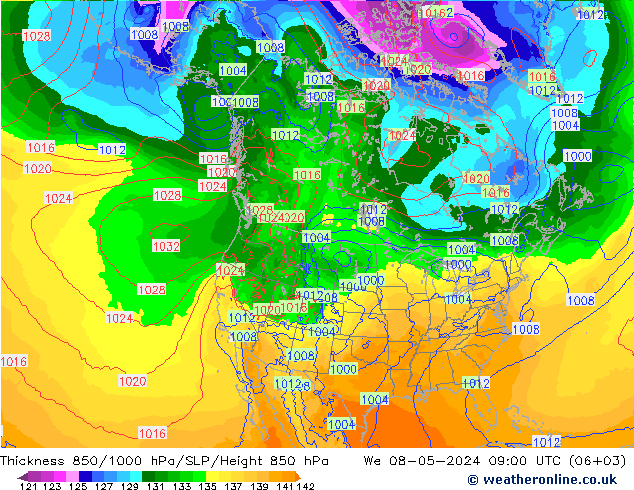 Espesor 850-1000 hPa ECMWF mié 08.05.2024 09 UTC