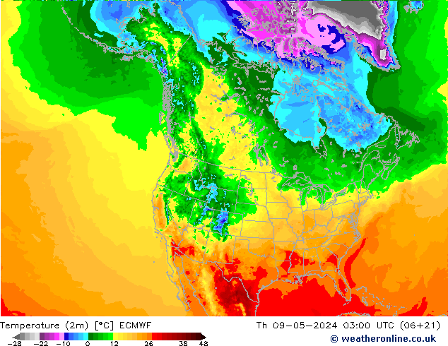 Temperature (2m) ECMWF Th 09.05.2024 03 UTC