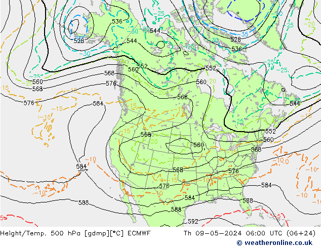 Z500/Rain (+SLP)/Z850 ECMWF Do 09.05.2024 06 UTC