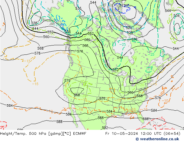 Z500/Rain (+SLP)/Z850 ECMWF Fr 10.05.2024 12 UTC