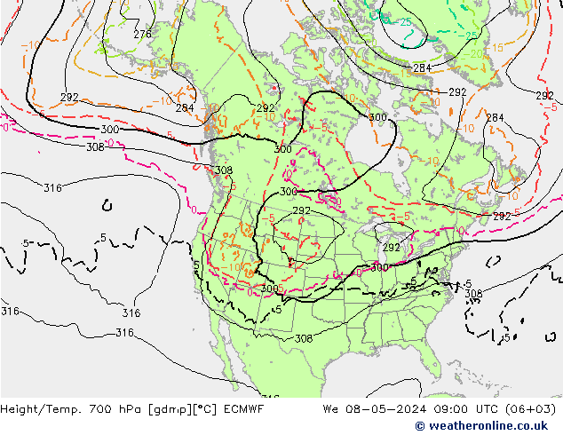 Geop./Temp. 700 hPa ECMWF mié 08.05.2024 09 UTC