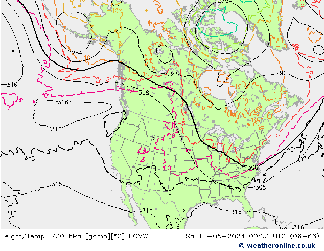 Height/Temp. 700 hPa ECMWF Sa 11.05.2024 00 UTC