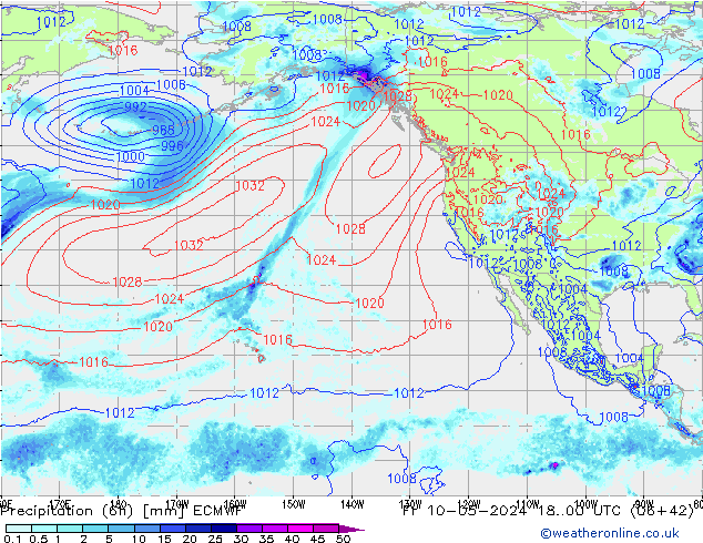 Z500/Rain (+SLP)/Z850 ECMWF Pá 10.05.2024 00 UTC