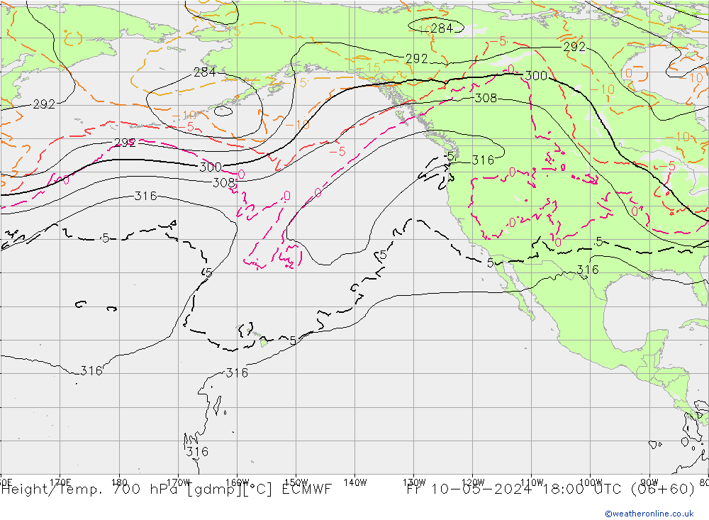 Height/Temp. 700 hPa ECMWF Sex 10.05.2024 18 UTC