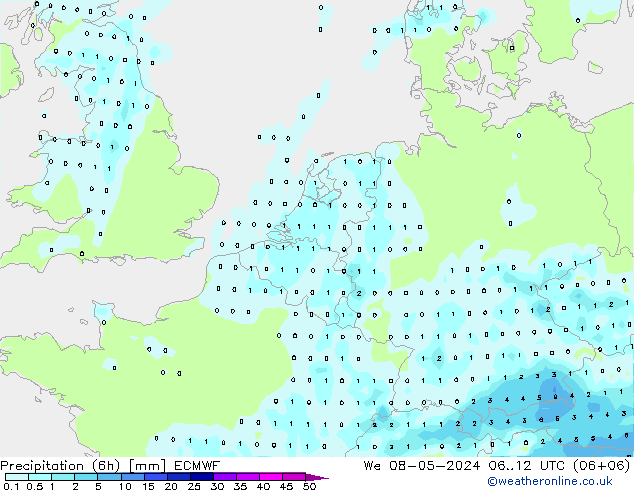 Z500/Rain (+SLP)/Z850 ECMWF Qua 08.05.2024 12 UTC