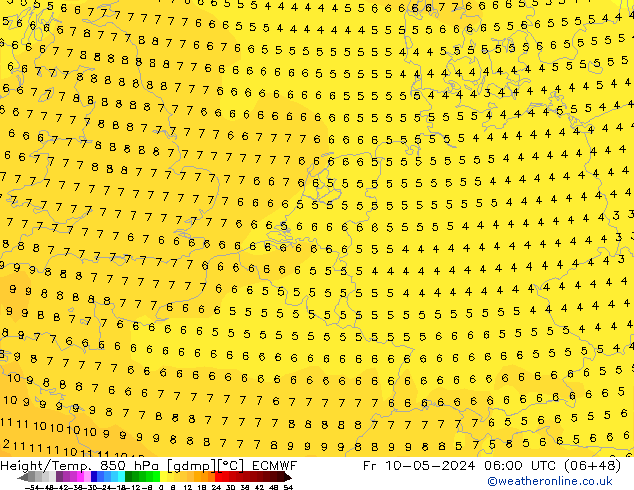 Z500/Rain (+SLP)/Z850 ECMWF Fr 10.05.2024 06 UTC