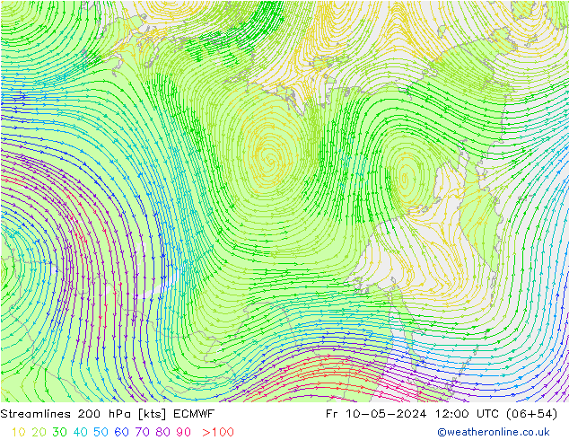 Linha de corrente 200 hPa ECMWF Sex 10.05.2024 12 UTC