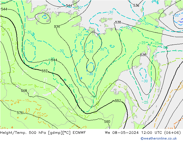 Z500/Regen(+SLP)/Z850 ECMWF wo 08.05.2024 12 UTC