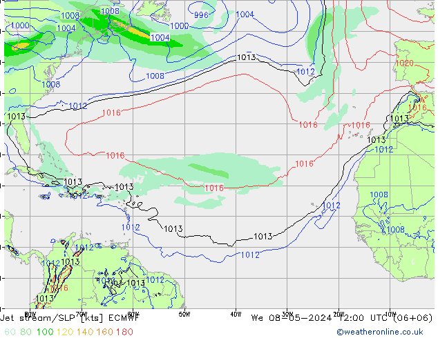 Jet stream/SLP ECMWF We 08.05.2024 12 UTC