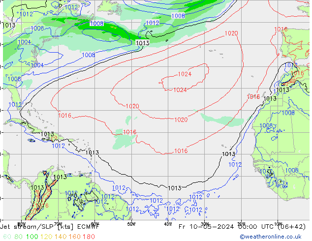 Jet Akımları/SLP ECMWF Cu 10.05.2024 00 UTC
