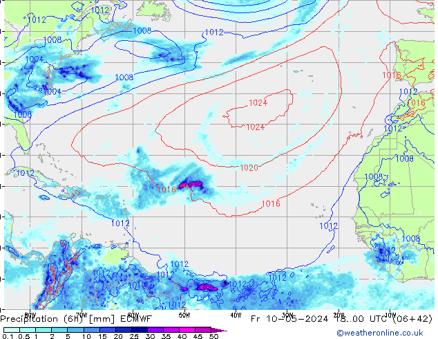 Z500/Rain (+SLP)/Z850 ECMWF ven 10.05.2024 00 UTC