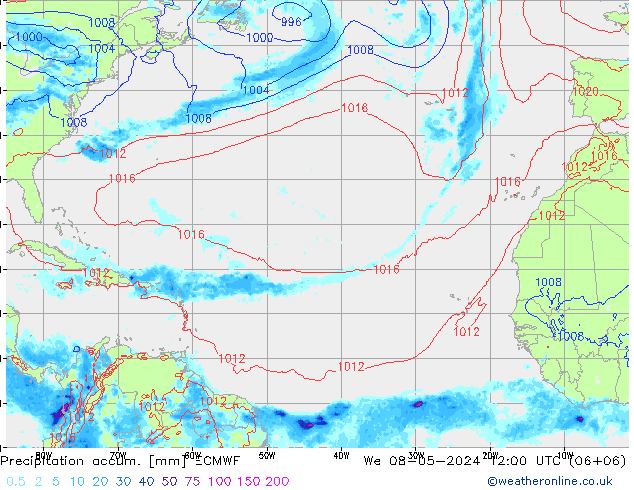 Precipitation accum. ECMWF We 08.05.2024 12 UTC