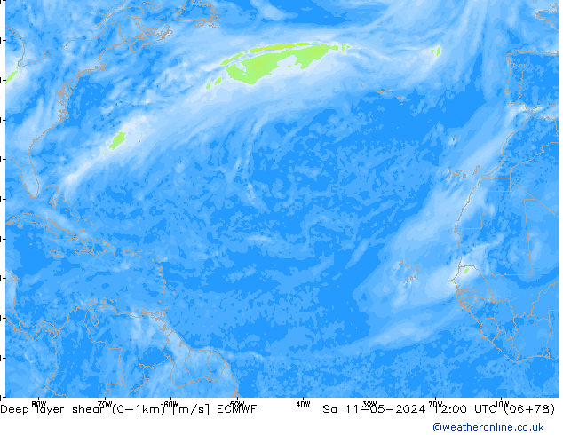 Deep layer shear (0-1km) ECMWF Sáb 11.05.2024 12 UTC